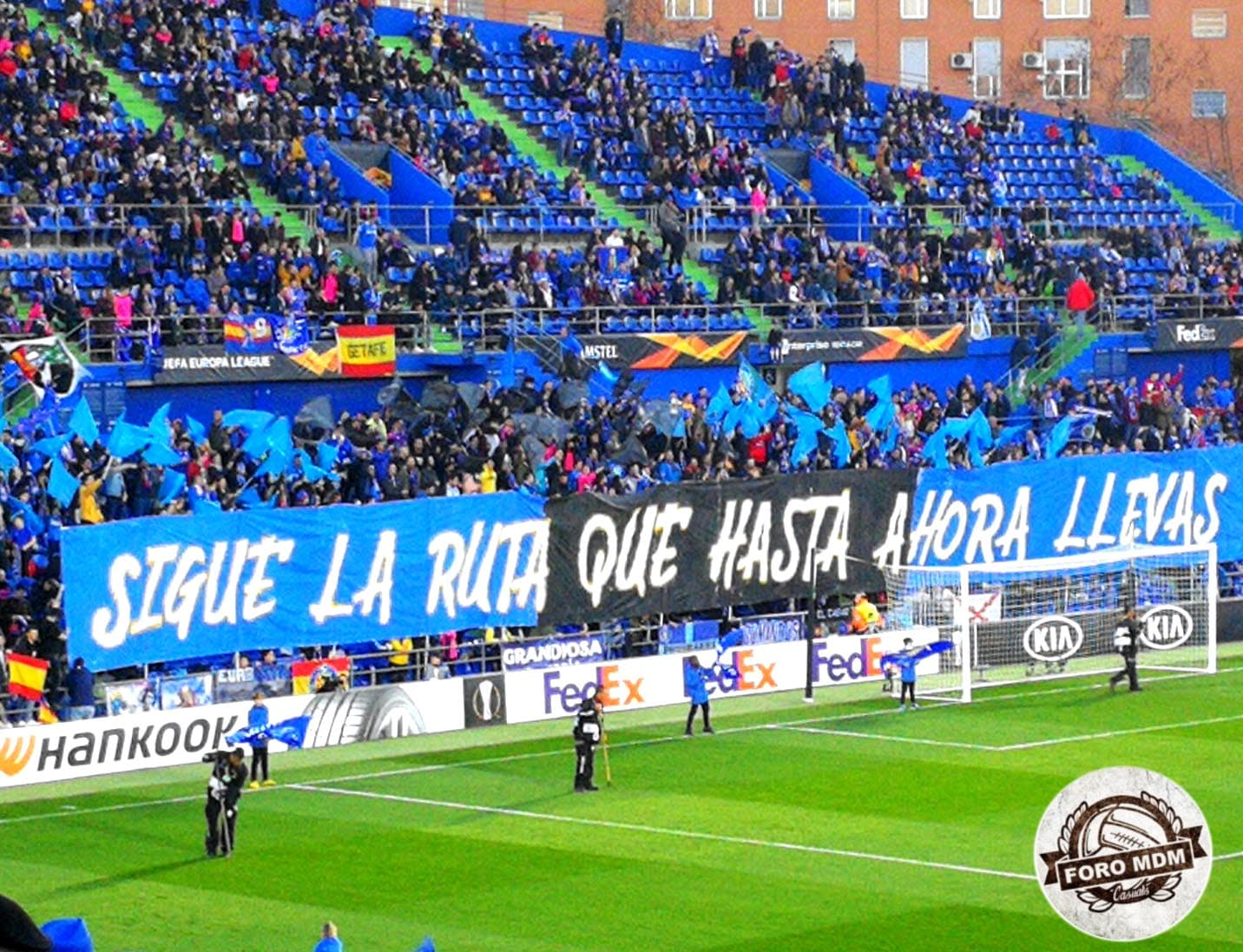 Comandos Azules in the stands